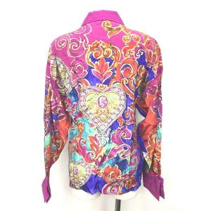 GIANNI VERSACE チュニックシャツ シルク 総柄 ハート 飾りボタン 長袖 ヴィンテージ マルチカラー 40 
