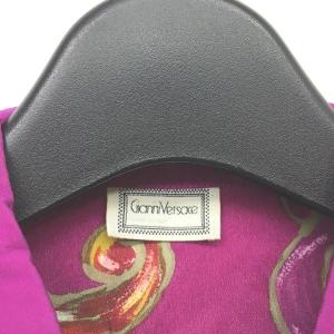 GIANNI VERSACE チュニックシャツ シルク 総柄 ハート 飾りボタン 長袖 ヴィンテージ マルチカラー 40 