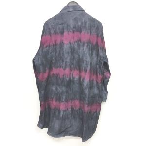 ISAMU KATAYAMA BACKLASH 20SS カンガルースエードシャツ 絞り染め レザー 7分袖 紺 紫 系 2 M