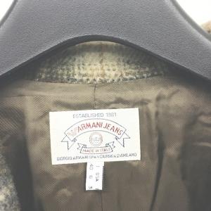 ARMANI JEANS ヴィンテージ チェスターコート ジャケット ウール チェック 40 ブラウン ECR2 0223