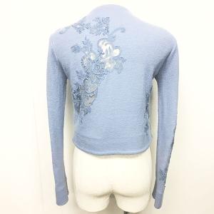 Ermanno Scervino ニットカーディガン ウール シルク混 カシミヤ混 切替 レース ノーカラージャケット 青 系 38