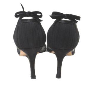 MANOLO BLAHNIK パンプス ハイヒール オープントゥ 黒 ブラック シースルー リボン 36 23cm