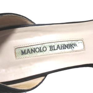 MANOLO BLAHNIK パンプス ハイヒール オープントゥ 黒 ブラック シースルー リボン 36 23cm