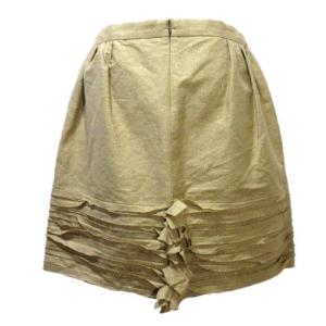 Drawer スカート ミニ タイト リネン 麻 フリル ゴールド ラメ 38 M RRR X