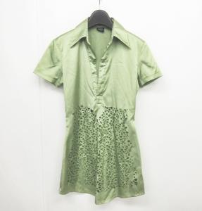 シャツ ブラウス チュニック 切抜き加工 半袖 黄緑 グリーン 40