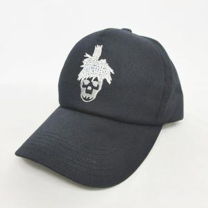6パネル キャップ 帽子 スカル刺繍 ラインストーン 黒 ブラック F 58cm