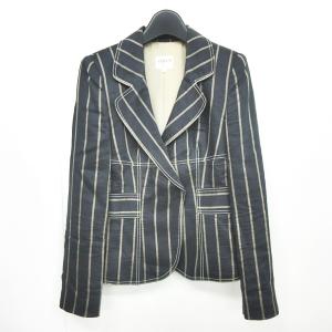 テーラードジャケット リネン混 ストライプ 総裏 40 ブラック ベージュ RRR AA 0828