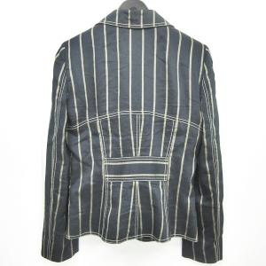 ARMANI COLLEZIONI テーラードジャケット リネン混 ストライプ 総裏 40 ブラック ベージュ RRR AA 0828