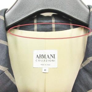 ARMANI COLLEZIONI テーラードジャケット リネン混 ストライプ 総裏 40 ブラック ベージュ RRR AA 0828