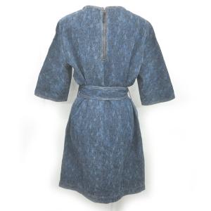 PAULE KA ete 2017 ワンピース ジャガード コットン ベルト付 7分袖 ネイビー 紺 系 38