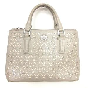 ハンドバッグ ショルダーバッグ 2WAY ロゴ カットワーク レザー 灰 ベージュ 系