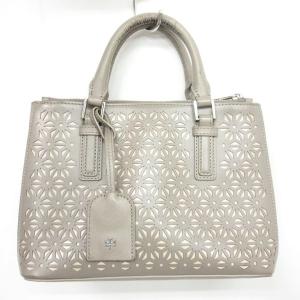 TORY BURCH ハンドバッグ ショルダーバッグ 2WAY ロゴ カットワーク レザー 灰 ベージュ 系