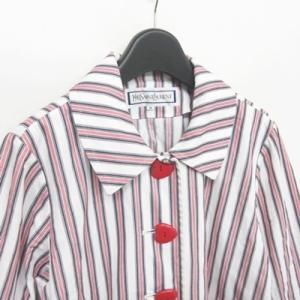 YVES SAINT LAURENT ジャケット ストライプ柄 ハートボタン 白 ホワイト ピンク M ECR7 0726