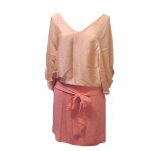 ひざ丈シルクドルマンスリーブワンピース ピンク