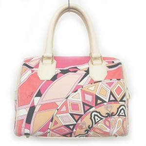 Emilio Pucci ミニボストンバッグ プッチ柄 キャンバス レザー ピンク