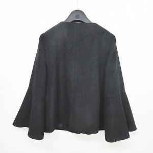 ANAYI 16AW アンゴラビーバー 袖フリル ノーカラーコート ジャケット 黒 ブラック 36