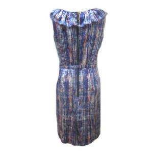 kate spade new york ワンピース ひざ丈 ノースリーブ シルク ベルト ラッフル 総柄 M ブルー