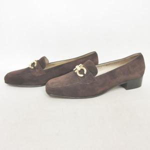 Salvatore Ferragamo ガンチーニ ビットローファー スエード レザー スクエアトゥ 革靴 茶 ブラウン 7 1