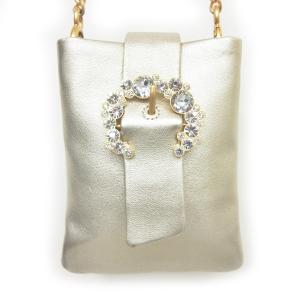 ショルダーバッグ ポーチ チェーン ビジュー ラインストーン レザー ゴールド系