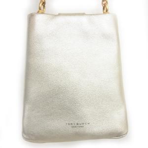 TORY BURCH ショルダーバッグ ポーチ チェーン ビジュー ラインストーン レザー ゴールド系