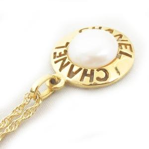 CHANEL ヴィンテージ ロゴ フェイクパール ネックレス ペンダント チェーン ゴールド