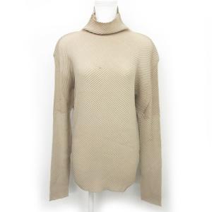 カットソー 長袖 プリーツ加工 ハイネック ベージュ