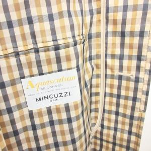 Aquascutum 英国製 アクア5 Aqua5 ステンカラーコート ジャケット ロング 裏地 チェック ベルト付 ベージュ 34 ECR11