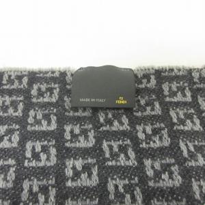 FENDI ズッカ柄 マフラー ウール フリンジ グレー ブラック