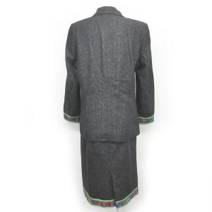 LEONARD FASHION セットアップ スカートスーツ シルク 総柄 プリント 金ボタン ヴィンテージ ブラック