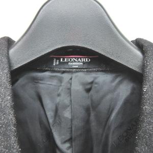 LEONARD FASHION セットアップ スカートスーツ シルク 総柄 プリント 金ボタン ヴィンテージ ブラック