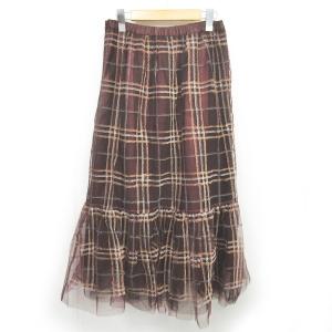 Grace Class 20AW チェック刺繍チュールスカート ロング グリッター フレア タグ付 赤 ブラウン系 36 ECR12 1223