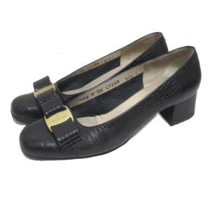 BOUTIQUE ヴァラ パンプス 型押し チャンキーヒール 5 1 ブラック