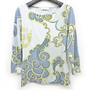 Emilio Pucci カットソー 長袖 ストレッチ 総柄  S ブルー グレー系