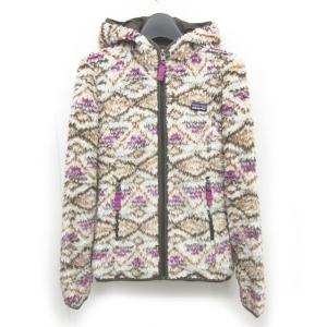 レトロX カーディガン フリースジャケット フード 総柄 マルチカラー XS 23065 ECR12