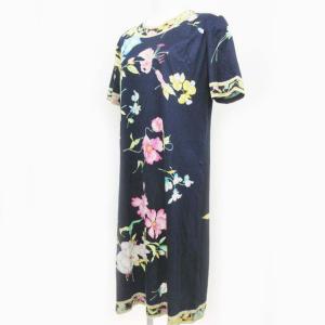LEONARD FASHION ワンピース 半袖 膝丈 花柄 L ネイビー