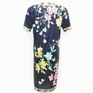 LEONARD FASHION ワンピース 半袖 膝丈 花柄 L ネイビー