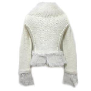 EPOCA ムートン 切替 ニット ジャケット ウール 羊革 ホワイト 40 M スナップボタン ECR13 X