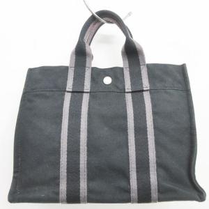 HERMES フールトゥPM トートバッグ ハンドバッグ キャンバス ブラック 0118