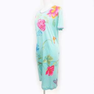 LEONARD ワンピース 半袖 膝丈 花柄 シルク 40 ライトグリーン