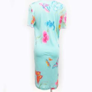 LEONARD ワンピース 半袖 膝丈 花柄 シルク 40 ライトグリーン