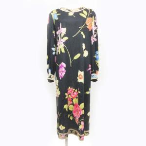 FASHION ワンピース 花柄 シルク混 M ブラック