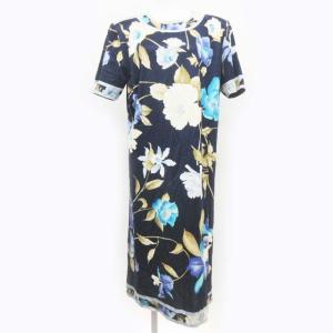 FASHION ワンピース 花柄 L ネイビー