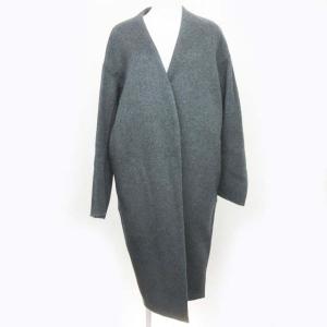 ダブルフェイス ノーカラー コート ジャケット 前開き ウール グレー 38 0210