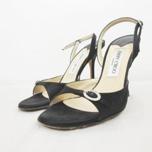 サンダル ピンヒール ビジュー バックストラップ サテン 23cm ブラック