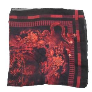 BALMAIN 大判ストール カシミヤ混 総柄 ドラゴン 正方形 レッド IBO21 X
