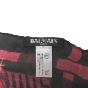 BALMAIN 大判ストール カシミヤ混 総柄 ドラゴン 正方形 レッド IBO21 X