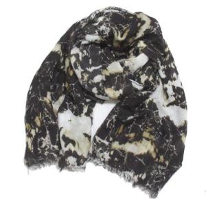 大判ストール カシミヤ混 総柄 フリンジ 茶 ブラウン IBO21 X