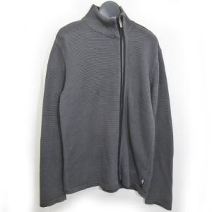 美品 黒タグ ニットジャケット ジップアップ コットン アシンメトリー デザイン 灰 グレー 46 S ECR15 0327