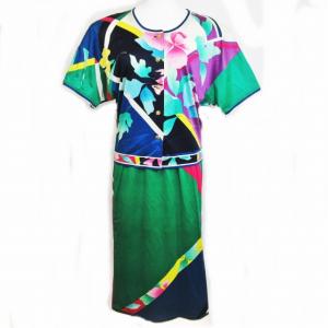 FASHION ヴィンテージ セットアップ 半袖シャツ スカート 金釦 花柄 マルチカラー