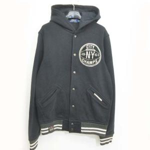 スタジャン ジャケット フーディ バック刺繍 ワッペン 黒 S 0422 RRR